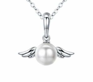 collier perle blanche aux ailes d'ange