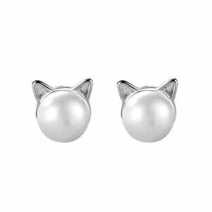 boucles d'oreilles chat perle blanche