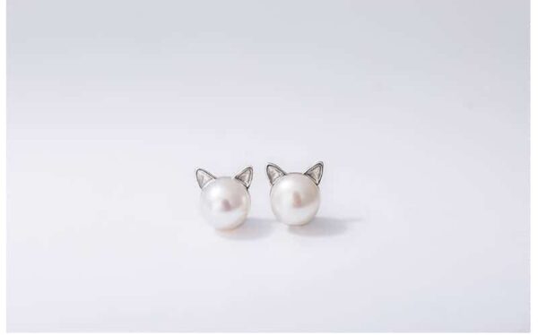 boucles d'oreilles chat perle blanche femme et fille