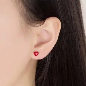 boucles d'oreilles coeur rouge monture argent