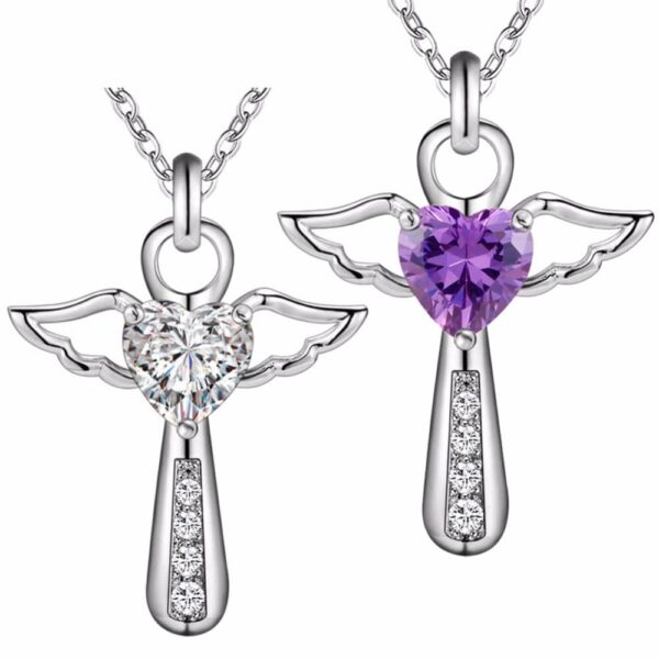 pendentif ange stylisé pierre blanche ou violette