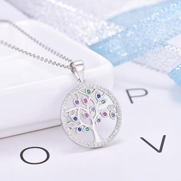 pendentif arbre de vie argent cristaux colorés