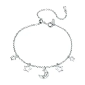 Bracelet chaîne en argent lune et 4 étoiles