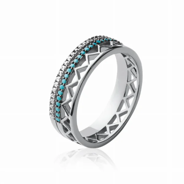 Bague couronne ethnique turquoise argent rhodié Bague couronne ethnique turquoise argent rhodié