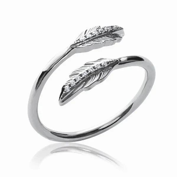 Bague ouverte 2 plumes serties argent rhodié Bague ouverte 2 plumes serties argent rhodié