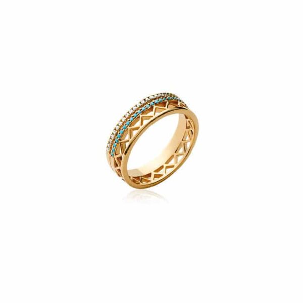 bague ethhnique turquoise et zircon plaqué or femme