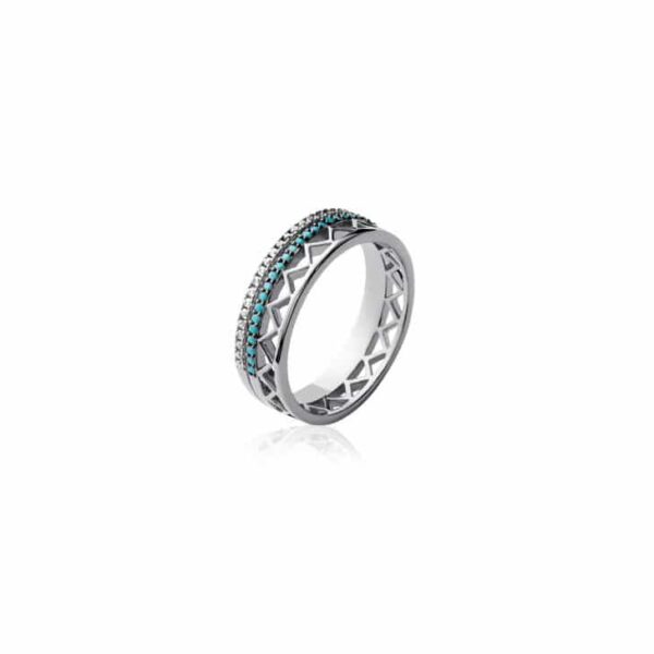 bague ethnique sertie turquoise et zircon argent rhodié femme