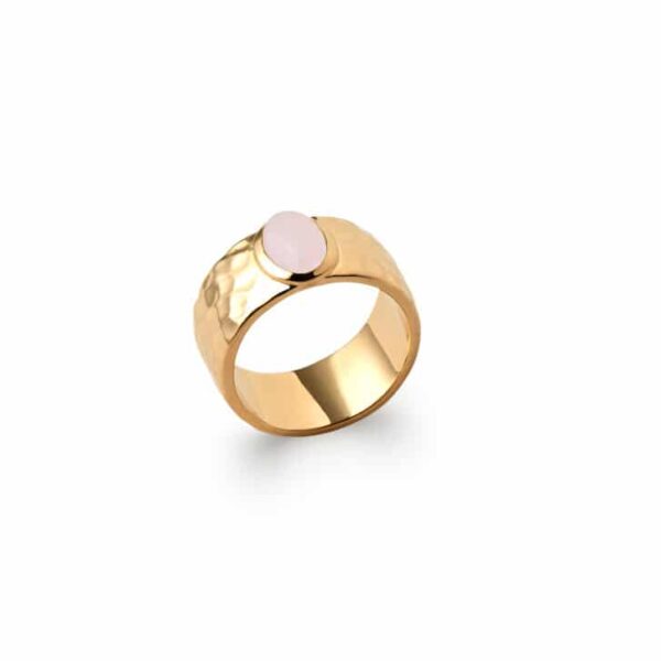 bague martelée quartz rose plaqué or femme