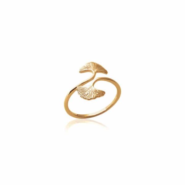 bague ouverte feuille de ginkgo plaqué or femme
