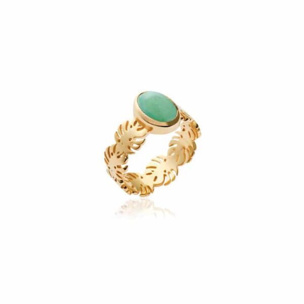 bague palmier tropical aventurine plaqué or femme