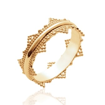 bague plaqué or femme couronne perlée