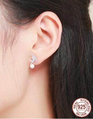 boucles d'oreilles chat argent perle blanche
