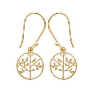 boucles d'oreilles pendantes arbre de vie plaqué or
