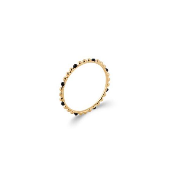 bague fine perlée émail noir plaqué or femme