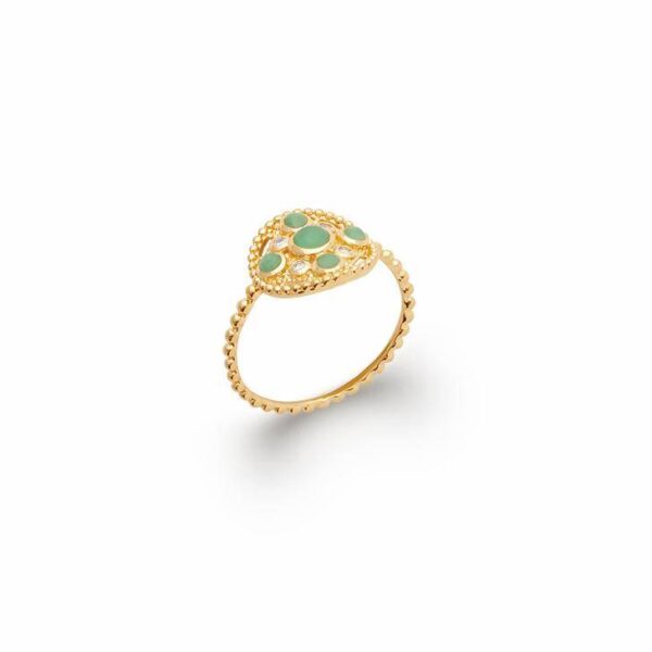 bague pastille aventurine et zircons plaqué or femme
