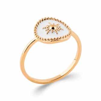 bague plaqué or soleil sur laque blanche