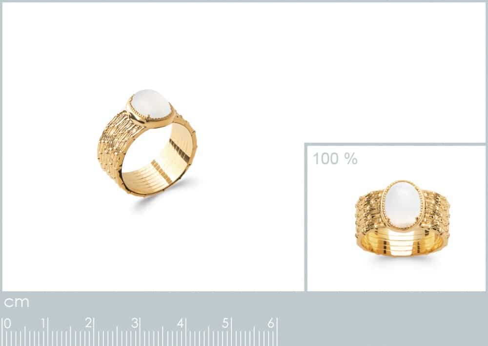 bague striée perlée pierre de lune plaqué or