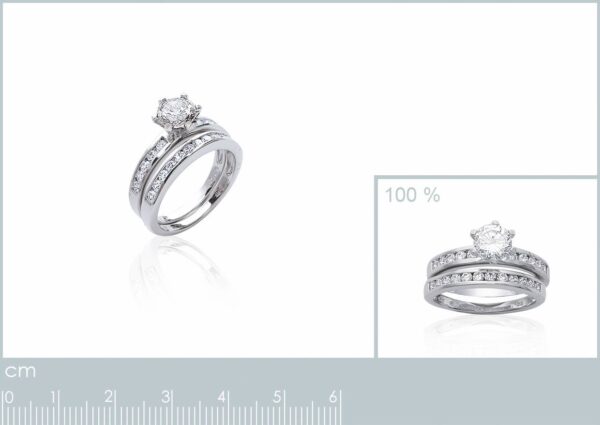 Bague solitaire 2 anneaux zircons argent rhodié femme