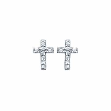 boucles d'oreilles croix microserties de zircons argent rhodié