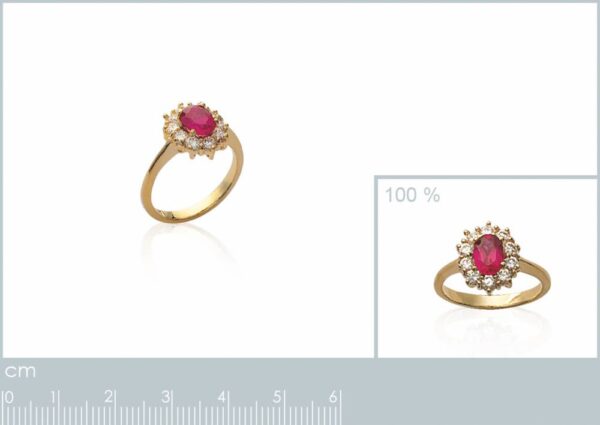 Bague halo rubis imitation plaqué or femme