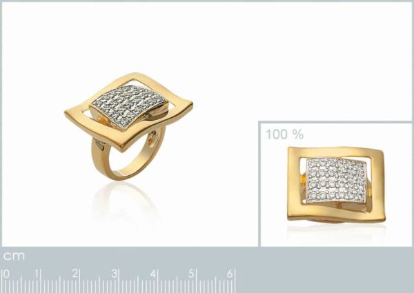 Bague rectangle large sur pavé de zircons plaqué or femme