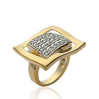 bague plaqué or rectangle large sur pavé de zircons