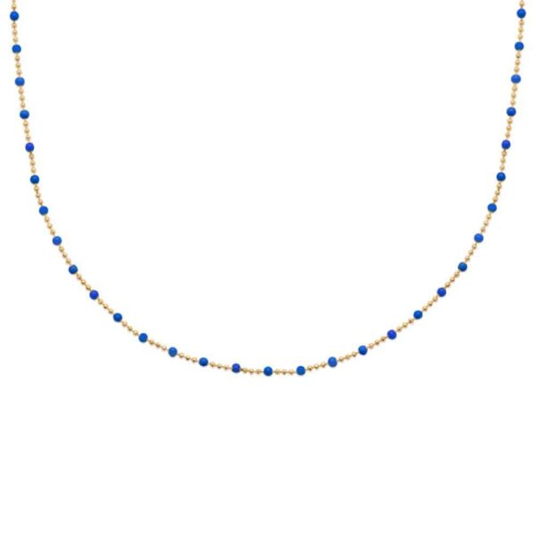 Collier perles de laque bleues plaqué or