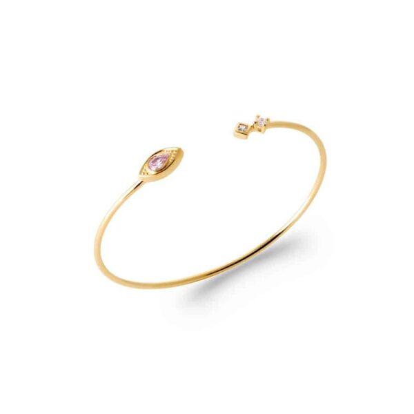 bracelet jonc oeil quartz rose plaqué or
