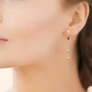 Boucles d'oreilles pendantes plaqué or rubis quartz rose et diamants synthétiques