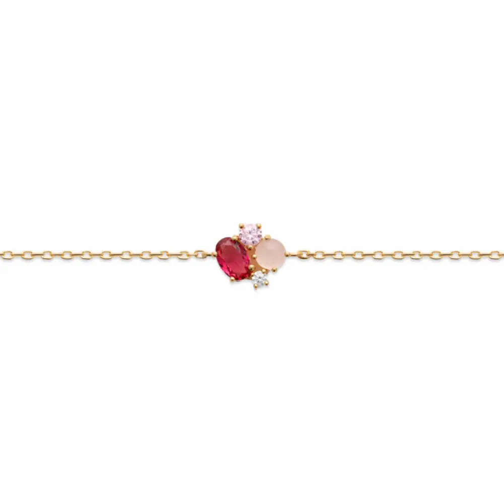 Bracelet plaqué or rubis quartz rose et diamant synthétiques