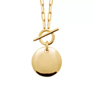 Collier médaillon rond cercle barré plaqué or