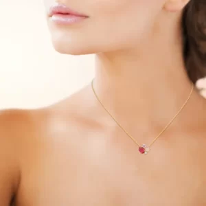 Collier plaqué or rubis quartz rose et diamant synthétiques