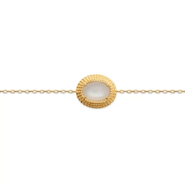 Bracelet chaîne pierre de lune dans une tresse en plaqué or
