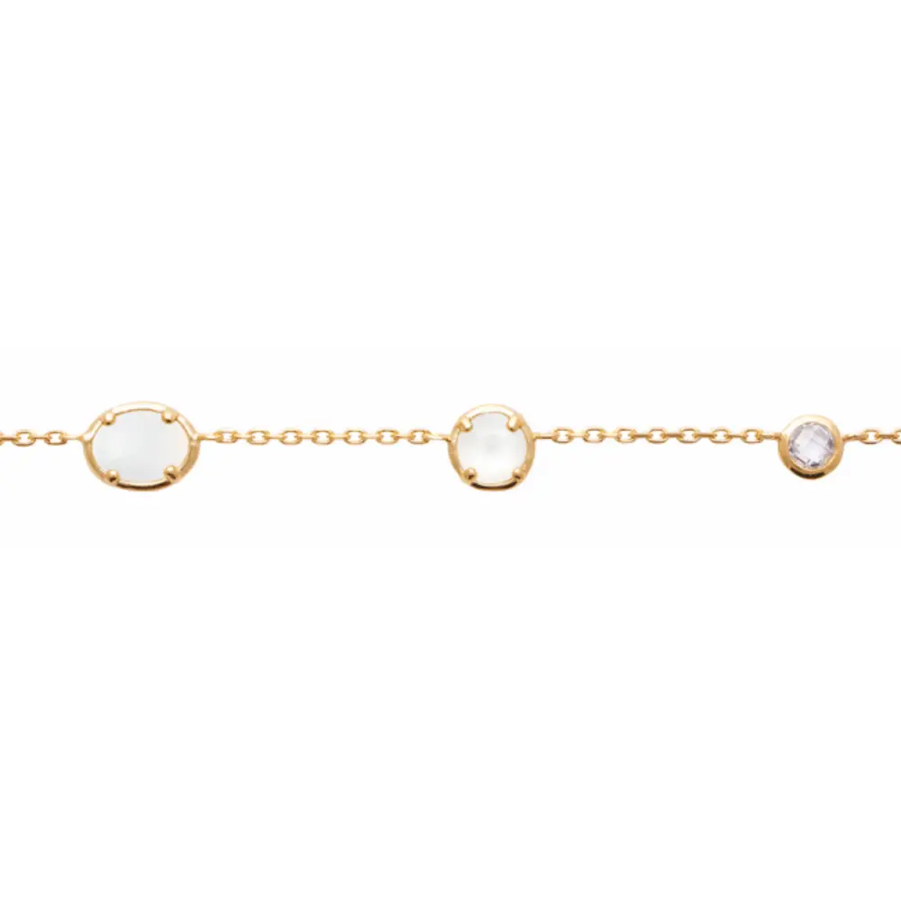 Bracelet plaqué or 2 pierres de lune et diamants synthétiques