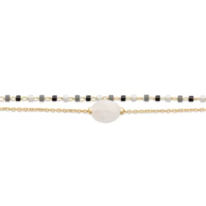 Bracelet plaqué or 2 rangs pierre de lune et perles de miyuki