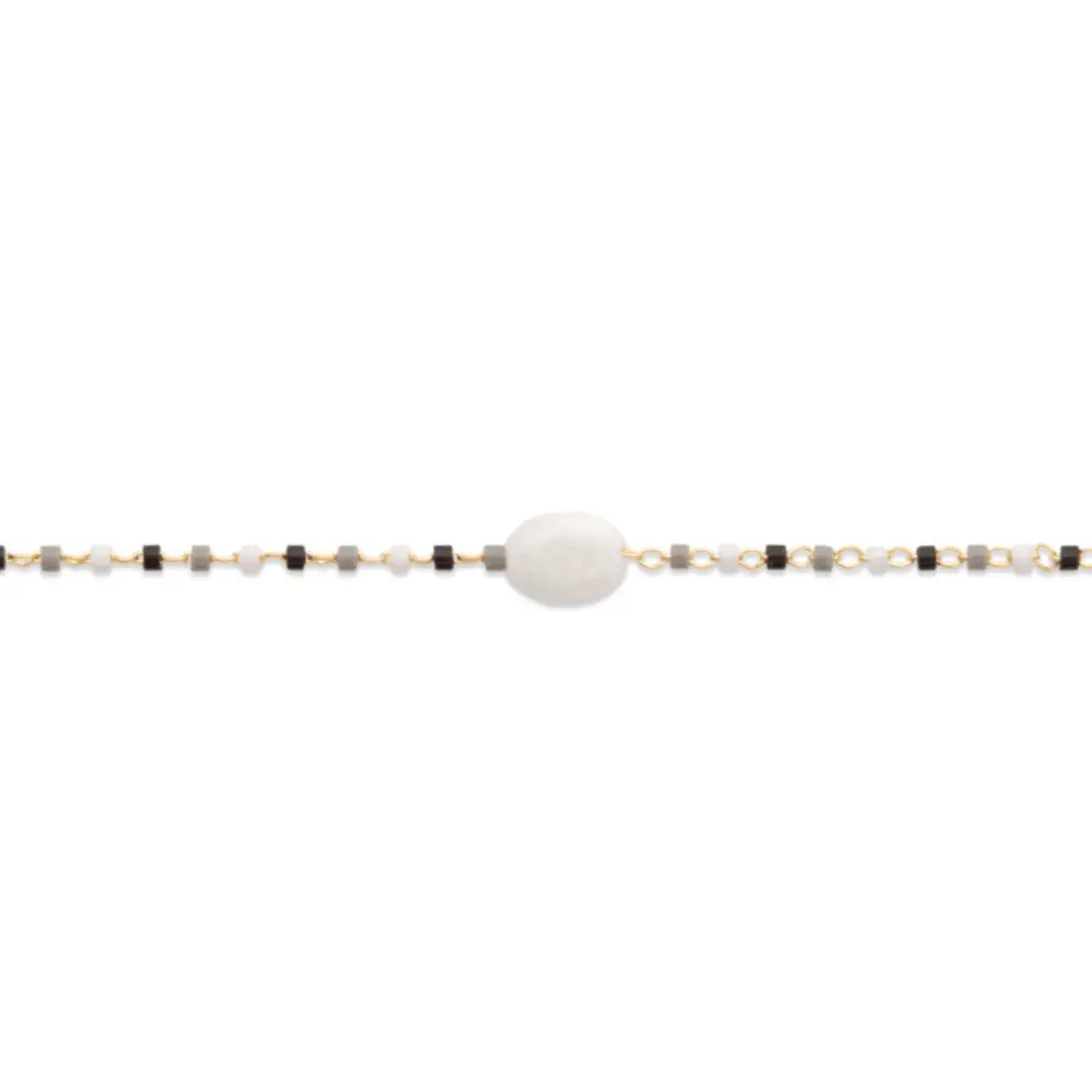 Bracelet plaqué or pierre de lune et perles de miyuki