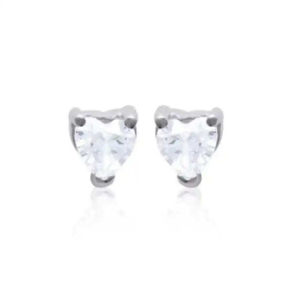 Boucles d'oreilles puces cœur argent rhodié diamant synthétique