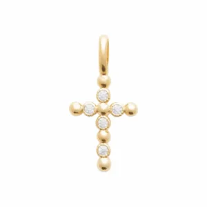 Pendentif croix perles et zircons plaqué or
