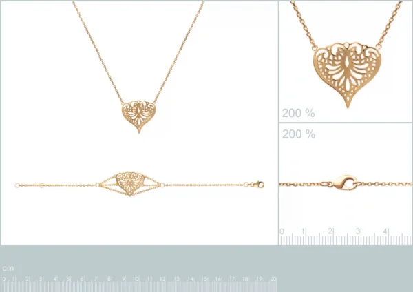 Collier cœur motif dentelle plaqué or