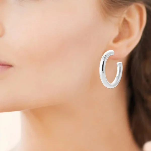 Boucles d'oreilles créoles argentées 40 mm acier inoxydable Boucles d'oreilles créoles argentées 40 mm acier inoxydable