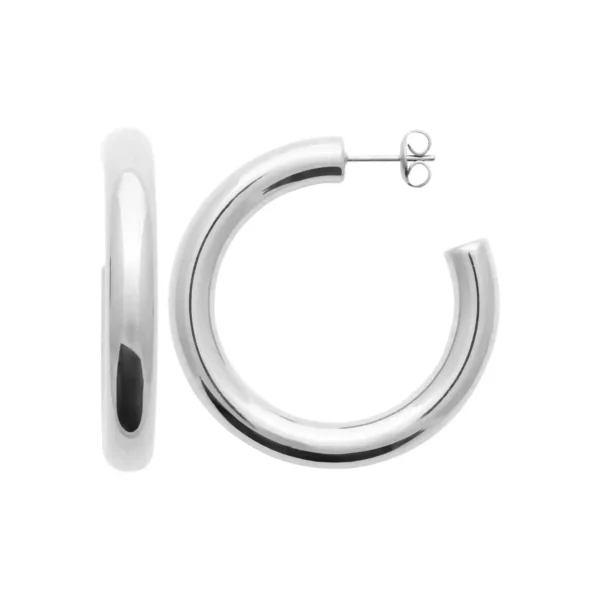 Boucles d'oreilles créoles argentées 40 mm acier inoxydable Boucles d'oreilles créoles argentées 40 mm acier inoxydable