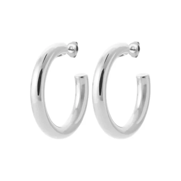 Boucles d'oreilles créoles argentées 40 mm acier inoxydable Boucles d'oreilles créoles argentées 40 mm acier inoxydable