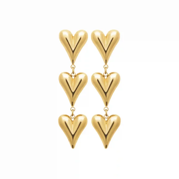 Boucles d'oreilles pendantes 3 cœurs acier inoxydable doré Boucles d'oreilles pendantes 3 cœurs acier inoxydable doré