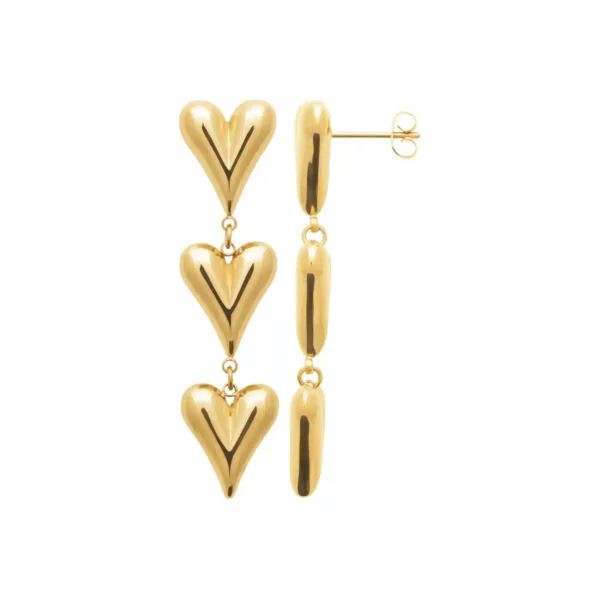 Boucles d'oreilles pendantes 3 cœurs acier inoxydable doré Boucles d'oreilles pendantes 3 cœurs acier inoxydable doré