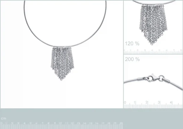 Collier câble et frange en chaînettes acier inoxydable Collier câble et frange en chaînettes acier inoxydable