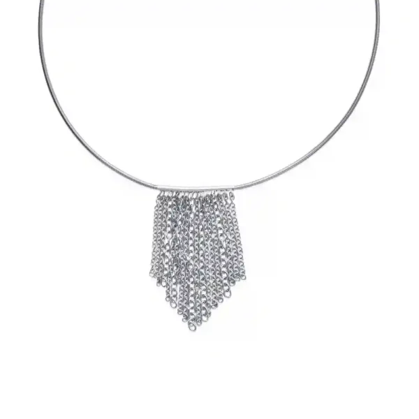 Collier câble et frange en chaînettes acier inoxydable Collier câble et frange en chaînettes acier inoxydable