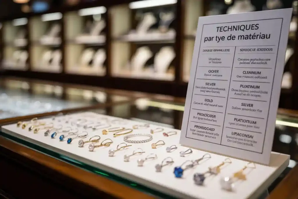 bijouterie qui présente des boucles d'oreilles dans différents types de matériaux