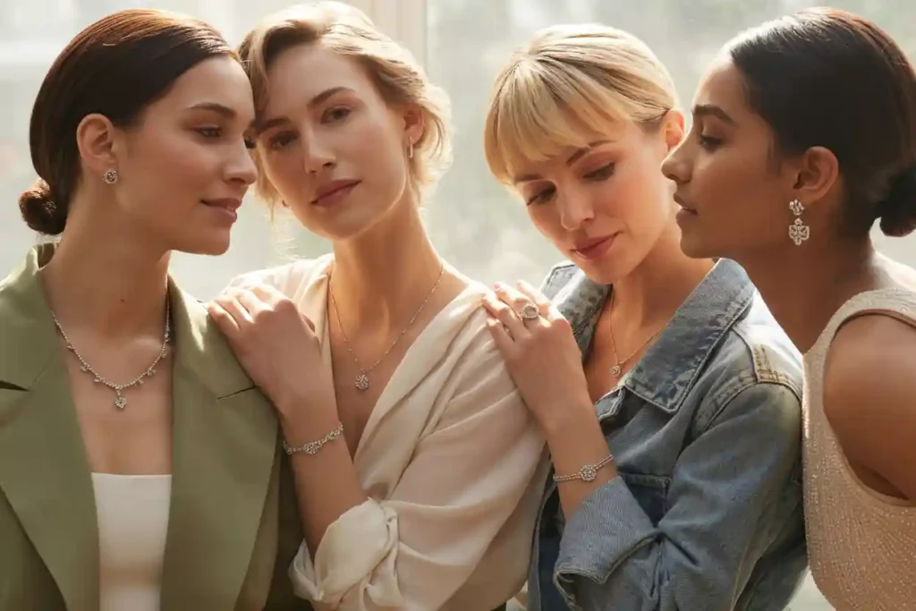 4 femmes qui portet des bijoux diamants et zircons
