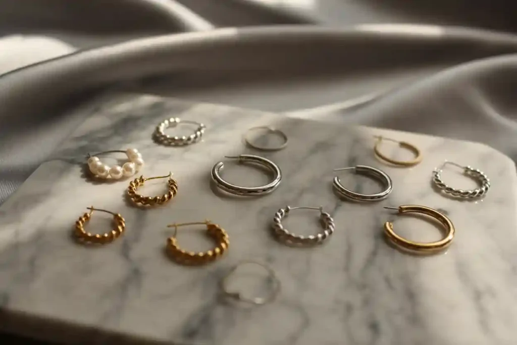 boucles d'oreilles créoles de tailles et épaisseur différentes