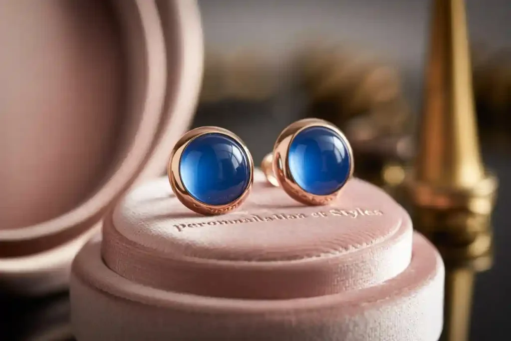 clous d'oreilles cabochon avec pierre bleue